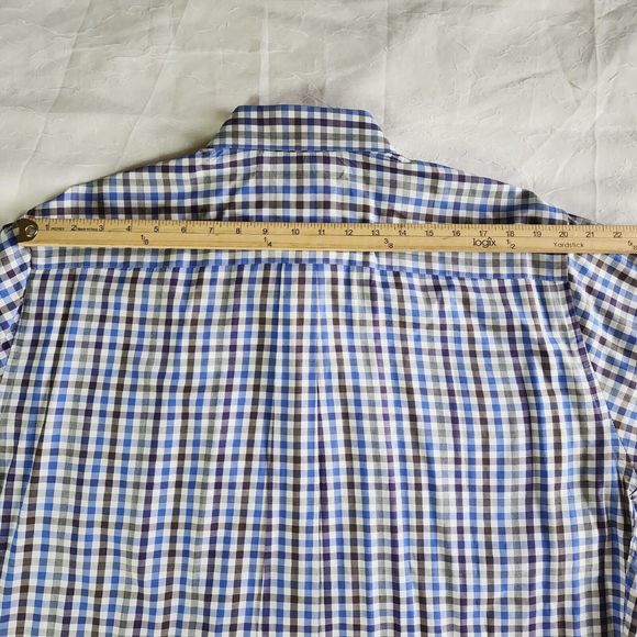 Peter Millar Mens XL Crown Sport Long Sleeve Button Down Tattersall Blue Brown - Picture 7 of 11